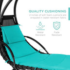 Best Choice Products Outdoor Hanging Curved Steel Chaise Lounge Chair Swing w/Built-in Pillow and Removable Canopy - Teal