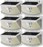 Aootek New Solar Motion Sensor Lights 120 LEDs with Lights Reflector,270° Wide Angle, IP65 Waterproof, Step Lights for Front Door, Yard, Garage, Deck (White, Daylight White, 6-Pack)