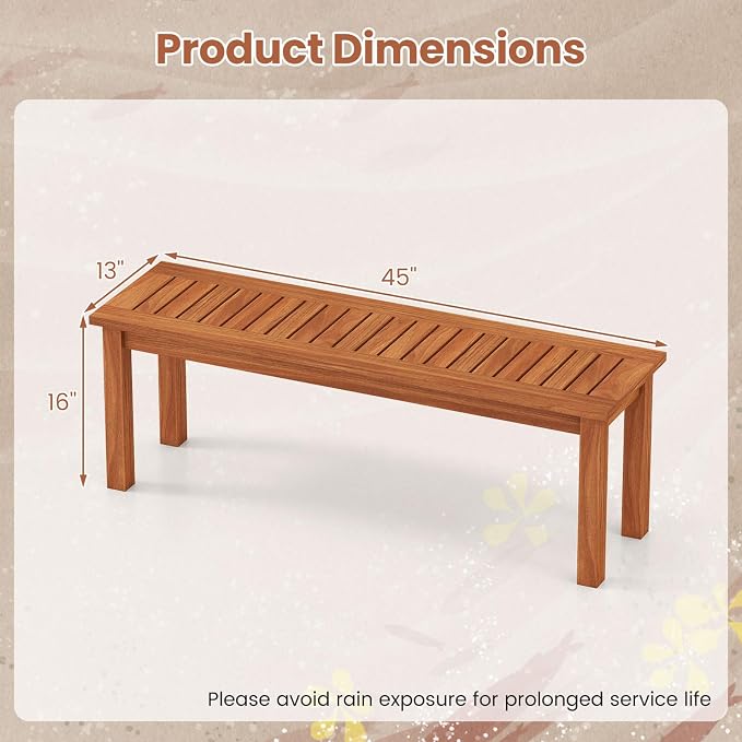 Benches, 45-Inch Natural Solid Wood Slatted Porch Seat