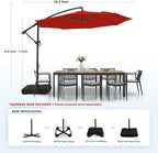 wikiwiki 10ft Patio Umbrella with Base Included, Outdoor Offset Cantilever Umbrella with Sandbag Base for Backyard, Garden and Pool, Easy to Tilt and Crank, Red