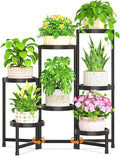 LASZOLA 7 Tiered Folding Plant Stand Indoor for Multiple Large Planter, Tall Heavy Duty Adjustable Rack with Rust Proof Plastic Shelving, Sturdy Vertical Tree Organizer for Narrow Inside Floor, Black
