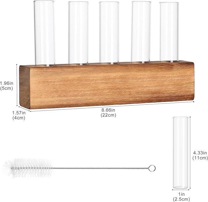 Terrariums Propagation Station with 5 Glass Test Tubes and Wooden Stand, Brown