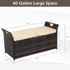 VINGLI 40 Gallon Outdoor Rattan Deck Box w/Cushion, Patio Wicker Storage Box, Garden Deck Storage Bin for Garden, Balcony, Porch, Pool, Yard, Brown