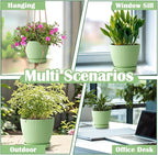7.5/6.5/5.5/4.9/4.2/3.5 Inch Plant Pots with Saucers & Drain Holes - Indoor/Outdoor Flower Pots for Succulents, Herbs, Cactus - Modern Lightweight Durable Planter Set, Green