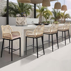 VINGLI Outdoor Bar Stools Set of 2, Heavy-Duty Outdoor Barstools Boho Woven Patio Bar Stools with Backrest, Patio Garden Balcony Pool Bar Chairs with Cushions (Apricot)