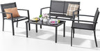 Shintenchi 4 Pieces Patio Furniture Set All Weather Textile Fabric Outdoor Conversation Set, with Glass Coffee Table, Loveseat, 2 Single Chairs for Home, Garden, Lawn, Porch（Gray）
