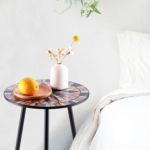 1 Pack Metal Mosaic Round Side Table Small 13.4" End Patio