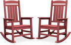 SERWALL Patio Rocking Chairs Set of 2, HDPE Outdoor Rockers for Adults, Oversized All-Weather Porch Rocking Chairs, Red