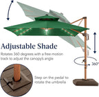 Best Choice Products 10ft Square Cantilever Patio Umbrella w/Base Included, Woodgrain Pattern Pole & Solar LED Lights, 360-Rotation, Offset Hanging Outdoor Shade - Green