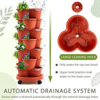 Umigy 2 Set Clay Red 7 Tier Stackable Vertical Planters with Removable Wheels and Tools Tower Planters Strawberry Herb Flower Vegetable Pots Indoor Outdoor Gardening Pots
