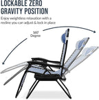Best Choice Products Set of 2 Extra Wide Adjustable Steel Mesh Zero Gravity Lounge Chair Recliners w/Pillows and Cup Holder Trays - Mediterranean Blue Stripes