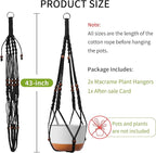 Macrame Plant Hanger - Fits 6 to 15 inches Pots for Indoor Outdoor, 43 Inch, Set of 2, Black (POTS NOT Included)
