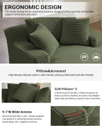 50 Inch Oversized Chaise Lounge Chair Indoor, Corduroy Upholstered Boneless Sofa Bed, Deep Seat Sleeper Couch Reading Chairs, Cloud Sofas Couches for Living Room, No Assembly Required, Olive Green
