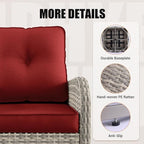 10-Piece Outdoor Patio Furniture Set with Rocking Swivel Chair, PE Wicker Rattan Sectional Sofa Patio Conversation Set with 55,000 BTU Fire Pit Table & Coffee Table, Red