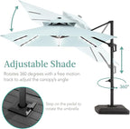 Best Choice Products 10x10ft Cantilever Patio Umbrella w/Base Included, Solar LED Lights 360 Rotation Large Offset Hanging Outdoor Shade for Deck Pool Backyard w/Stand – Baby Blue