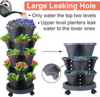 DUNCHATY Stackable Planter, Vertical Strawberry Planter with Garen Tool Set, Self Watering Garden Planter Indoor/Outdoor 5 Tier Herb Planter Pots for Growing Vegetables and Succulents, Dark Gray