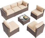 Aoxun Patio Furniture Set, 7 Piece Outdoor Sectional Sofas with Waterproof Cover, Wicker Rattan Outdoor Furniture Patio Conversation Set for Backyard, Garden (Brown Rattan Begin Cushions)