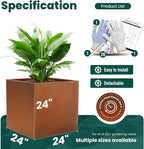 Corten Steel Planter Box Large Outdoor Planter 24 Inch Square Cube Planters Rustic Metal Garden Flower Pot for Commercial Residential Patio and Yard