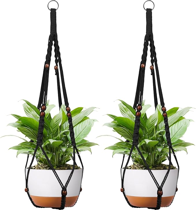 Macrame Plant Hanger - Fits 6 to 15 inches Pots for Indoor Outdoor, 43 Inch, Set of 2, Black (POTS NOT Included)