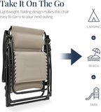 Best Choice Products Oversized Padded Zero Gravity Chair, Folding Outdoor Patio Recliner, XL Anti Gravity Lounger for Backyard w/Headrest, Cup Holder, Side Tray, Polyester Mesh - Dune