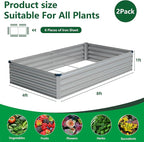 Vengarus 8x4x1FT (2 Pack) Galvanized Raised Garden Bed Kit, Outdoor Metal Planter Box for Vegetables, Rectangular Steel Container, Easy Assembly (Silver)