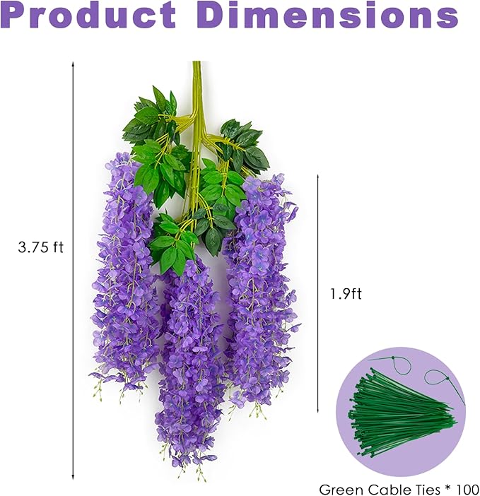 Artificial Wisteria Flowers, 48 Pack Light Purple Hanging Vines