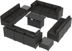 Aoxun 15 Piece Patio Furniture Set with 44” Fire Pit Table Wicker Rattan Patio Sectional Sofa Set Outdoor Seating Furniture with Thickened Cushion, Black