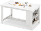 SERWALL Outdoor Bar Table, All Weather HDPE 36" Counter Height Dining Table with Storage and Wine Rack for Patio, Garden, Backyard, Balcony, Poolside, White