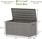 Patiowell 120 Gallon Large Deck Box, Outdoor Lockable Storage Box for Gardening Tools, Waterproof Deck Box for Patio Furniture, Light Brown