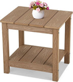 Stoog Outdoor Side Table, Weather Resistant 2-Tier Rectangle Patio End Table, Easy Maintenance, Teak