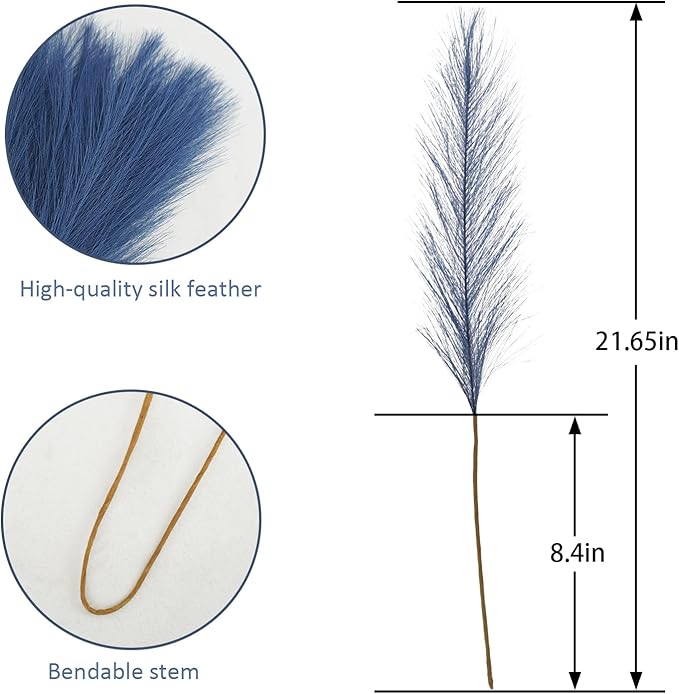 Artificial Pampas Grass Stems, 50 Pack, Blue, 21.6 Inch