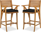 Best Choice Products Set of 2 Outdoor Acacia Wood Bar Stools Bar Chairs for Patio, Pool, Garden w/Weather-Resistant Cushions - Black
