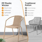 VINGLI PE Rattan Outdoor Dining Chairs Set of 2, Plastic Stackable Patio Chairs for Indoor, Porch, Restaurant, Garden,Champagne