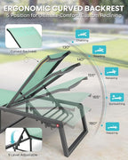Aluminum Chaise Lounge Chair Outdoor, Foldable & Assembly Free Patio Pool Lounge Chairs 5-Position Recliner for Outside Poolside, Fully Grounded Legs Sun Lounger for Beach, Yard, Light Green