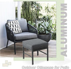 2 Pieces Outdoor Ottomans for Patio, No-Assembly Aluminum Outdoor Patio Footstool with Gray Cushions, Small Aluminum Patio Seat for Porch Yard Garden Deck, Grey Frame