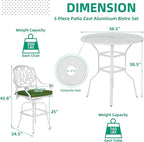 VIVIJASON 5-Piece Patio Swivel Bar Stools Set, All Weather Cast Aluminum Outdoor Bar Height Bistro Set with 4 Cushioned Bar Chairs & 38.5" High Bar Table w/Umbrella Hole for Backyard, Lawn, White