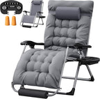 Homall Oversized Zero Gravity Chair, 32In Recliner Lounge Chair with Removable Soft Cushion and Cup Holder, Adjustable Anti Gravity Chair Folding Patio Chairs Padded for Indoor and Outdoor, Grey