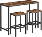 HOOBRO Bar Table and Chairs Set, 47.2” Rectangular Pub Table with 2 Stools for Small Space, High Top Table, 3-Piece Breakfast stools Set, Sturdy Metal Frame, Easy to Assemble, Rustic Brown BF52BT01