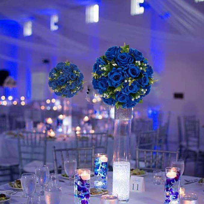 Artificial Flowers: Royal Blue Faux Silk Rose Balls with Zip Ties