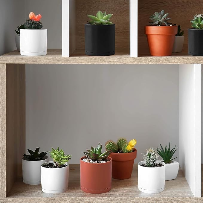 Planter Pots, 18 Count Matte White Plastic Mini Pots With Saucers