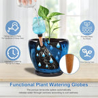 Ceramic Pots for Plant with Self Watering Globes, 8 inch Planters for Indoor Plants with Saucer, Glaze Flower Pots Outdoor with Drainage Holes, Decorative Garden Pots