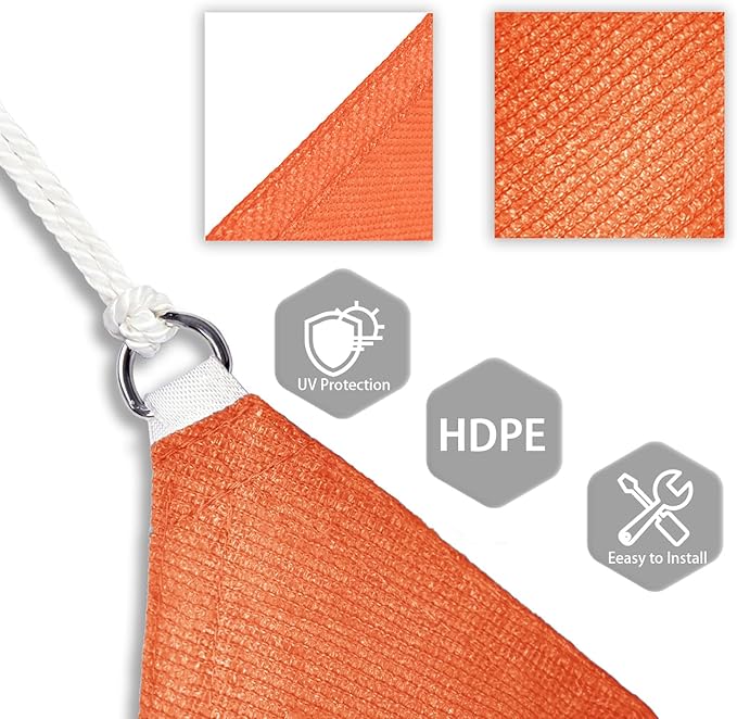 Patio Paradise 2' x 2' x 2' Sun Shade Sail Triangle Canopy Shade Cloth Fabric Sunlight Block Patio Pergola Cover HDPE Deck Awning for Outdoor Backyard Roof Shading, Orange