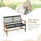 Tangkula Outdoor Acacia Wood Bench, All-Weather Rope Woven Garden Bench with Backrest and Armrests, 2-Person Patio Bench for Porch, Backyard, 705 Lbs Max Load