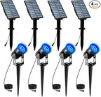 T-SUNUS 4 Pack Solar Landscape Spotlights - Blue, Waterproof IP65, 9.8ft Cable, 2000mAh Solar Panel, Auto On/Off for Garden, Driveway, Pathway, Pool Area