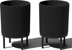 Veradek Demi Series Round Planter w/Stand for Porch/Patio | Durable Plastic-Stone Composite & Wooden Stand | Modern Décor for Tall Plants, Flowers