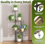 Plant Stand Indoor with Grow Lights, 46" Metal Corner Plant Shelf with 3 LED Lights, 2 Hanging Hooks, 5-Tiered Tall Plant Flower Holders for Living Room, Garden, Patio (Black Brown)