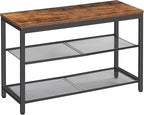 HOOBRO Shoe Bench, 3-Tier Shoe Rack, Industrial Shoe Organizer Storage Bench, 29.5 inches Entry Bench with Mesh Shelves, for Entryway, Living Room, Hallway, Easy Assembly, Rustic Brown BF75HX01
