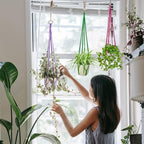 Hanging Planters for Plants with 8 Hooks, Handmade Colorful Cotton Rope Hanging Plant Holder Indoor & Outdoor Boho Room Decor Hanging Ceiling Decor，4 Pack. (4 Color)