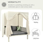 Merax Outdoor Patio Daybed with Soft Cushions and Curtains, Double Chaise Lounge Sunbed with Rubber Core Rope Backrest and Comfy Pillows for Outside Pool, Garden, Backyard, Lawn, Gray+Beige
