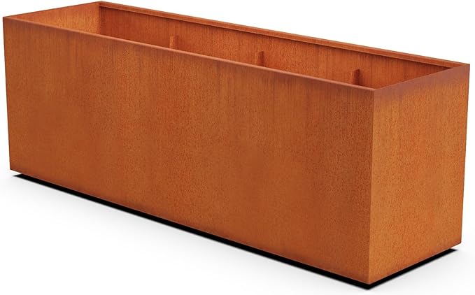 Plantercraft Large Rectangular Planters for Outdoor Plants - 84x24x30 Inch Extra Large Corten Steel Planter Box for Modern Landscape Design - Metal Raised Garden Bed
